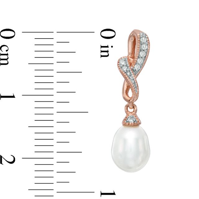 6.5-7.0mm Freshwater Cultured Pearl and Diamond Accent Twist Drop Earrings in Sterling Silver with 14K Rose Gold Plate