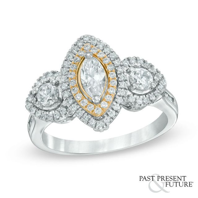 1.00 CT. T.W. Diamond Past Present Future® Engagement Ring in 10K White  Gold | Peoples Jewellers
