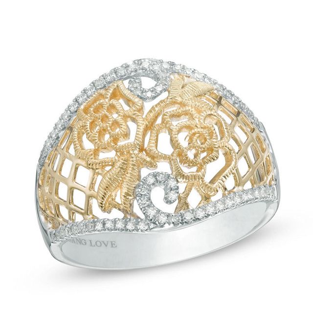 Vera Wang Love Collection 0.15 CT. T.W. Diamond Rose Lace Ring in Sterling Silver and 14K Gold|Peoples Jewellers