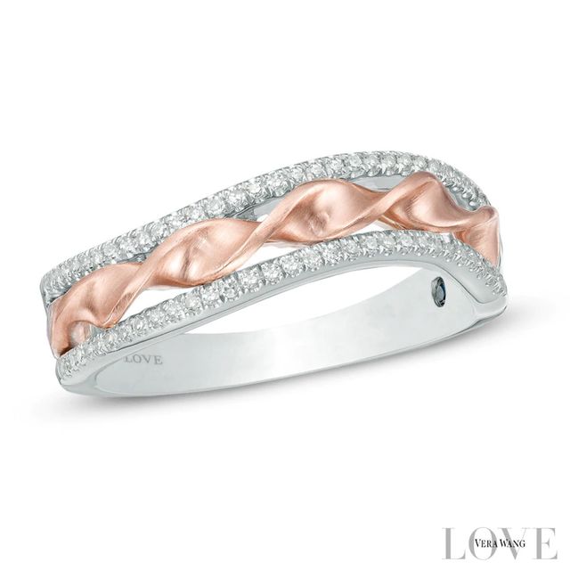 Vera Wang Love Collection 0.13 CT. T.W. Diamond Ribbon Band in Sterling Silver and 14K Rose Gold|Peoples Jewellers