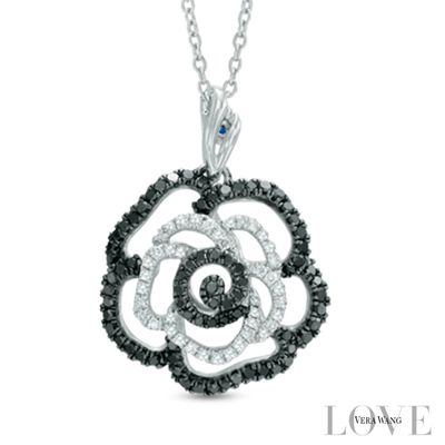 Vera Wang Love Collection 0.45 CT. T.W. Enhanced Black and White Diamond Rose Pendant in Sterling Silver|Peoples Jewellers