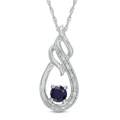 5.0mm Lab-Created Blue Sapphire and Diamond Accent Flame Pendant in Sterling Silver|Peoples Jewellers