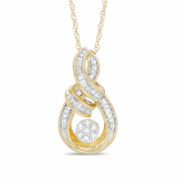 0.15 CT. T.W. Round and Baguette Cut Diamond Composite Infinity Pendant in 10K Gold