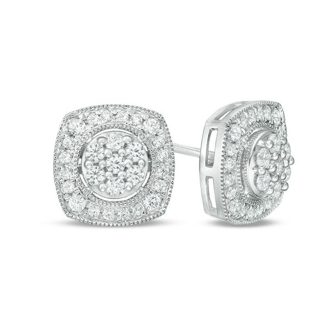 0.50 CT. T.W. Composite Diamond Cushion Frame Vintage-Style Stud Earrings in 10K White Gold|Peoples Jewellers
