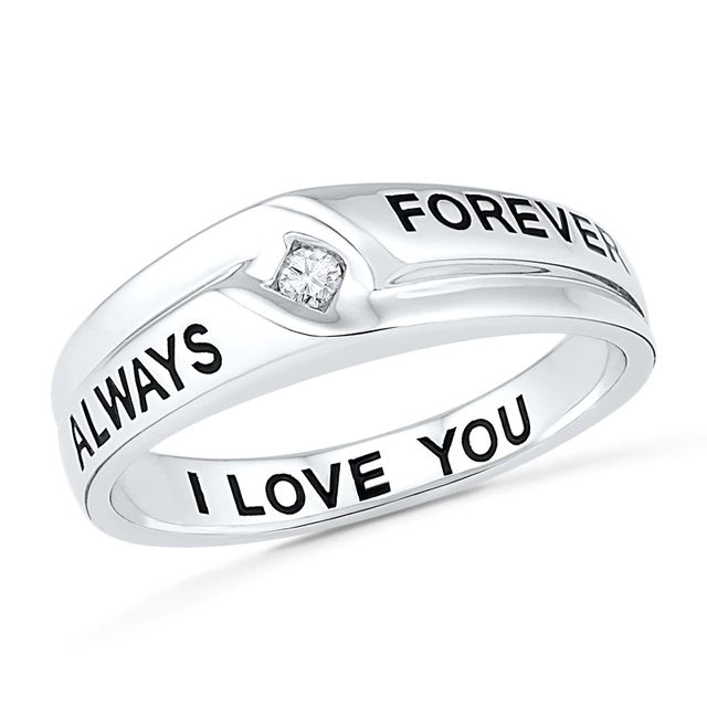 Men's Diamond Accent Solitaire Wedding Band in Sterling Silver (3 Lines)|Peoples Jewellers