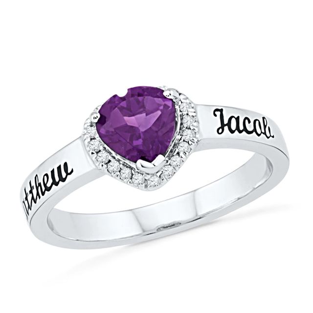 Couple's 5.5mm Heart-Shaped Amethyst and Diamond Accent Promise Ring in Sterling Silver (2 Lines)|Peoples Jewellers