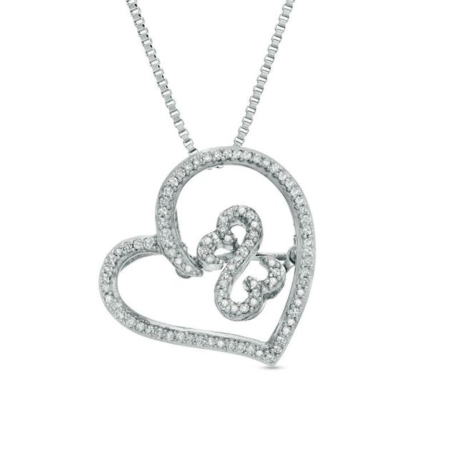 Open Hearts by Jane Seymour™ 0.15 CT. T.W. Diamond Tilted Heart Pendant in Sterling Silver|Peoples Jewellers