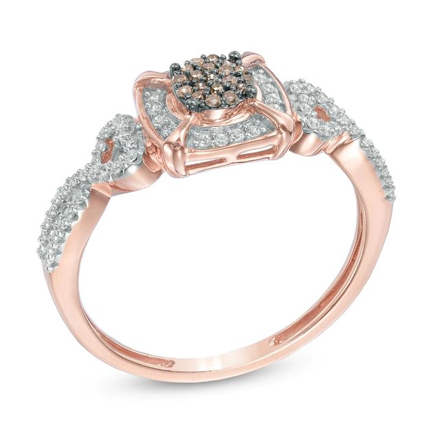 0.20 CT. T.W. Composite Champagne and White Diamond Frame Promise Ring in 10K Rose Gold