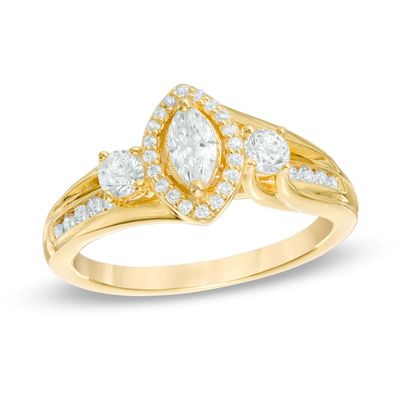 0.70 CT. T.W. Marquise Diamond Past Present Future® Frame Engagement Ring in 14K Gold|Peoples Jewellers