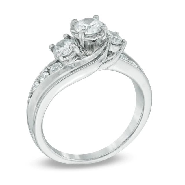 1.00 CT. T.W. Diamond Past Present Future® Bypass Engagement Ring in 14K White Gold