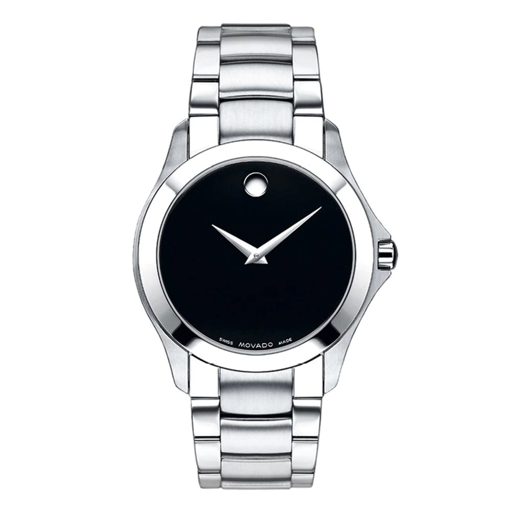 Men's Movado Masino™ Stainless Steel Watch with Black Dial (Model: )|Peoples Jewellers