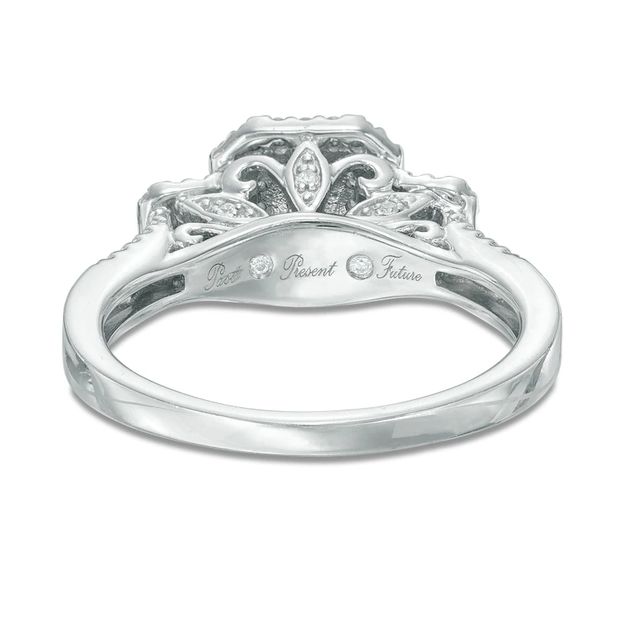 0.45 CT. T.W. Princess-Cut Diamond Past Present Future® Double Frame Engagement Ring in 10K White Gold