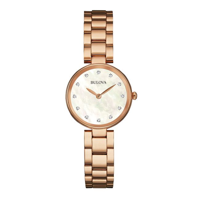 Ladies' Bulova Diamond Accent Rose-Tone Watch with Mother-of-Pearl Dial (Model: 97P111)|Peoples Jewellers