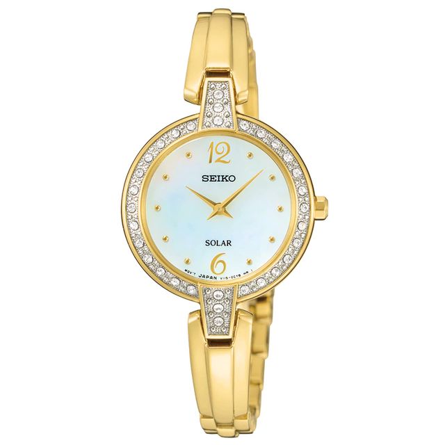 Ladies' Seiko Solar Crystal Accent Bangle Watch with Mother-of-Pearl Dial (Model: SUP290)