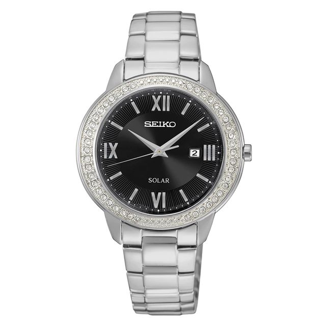 Ladies' Seiko Solar Crystal Accent Watch with Black Dial (Model: SUT245)|Peoples Jewellers