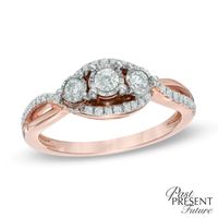 0.30 CT. T.W. Diamond Past Present Future® Twist Engagement Ring in 10K Rose Gold|Peoples Jewellers