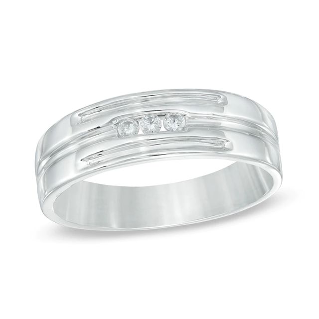 Men's 0.09 CT. T.W. Diamond Wedding Band in 10K White Gold|Peoples Jewellers