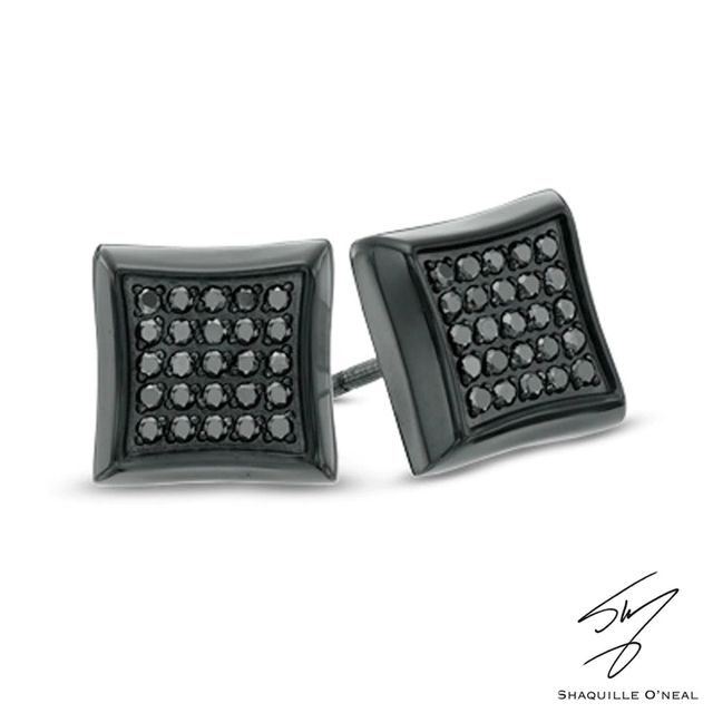 Men's 0.25 CT. T.W. Black Diamond Stud Earrings in Stainless Steel with Black IP|Peoples Jewellers