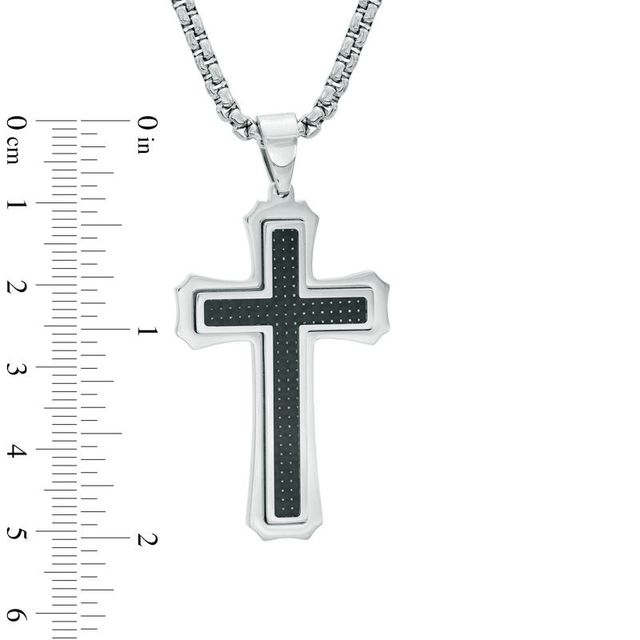 Men's Gothic-Style Cross Pendant with Black Carbon Fibre in Stainless Steel - 24"|Peoples Jewellers