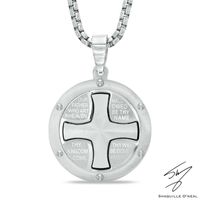 Men's Satin Lord's Prayer Medallion Pendant in Stainless Steel - 24"|Peoples Jewellers