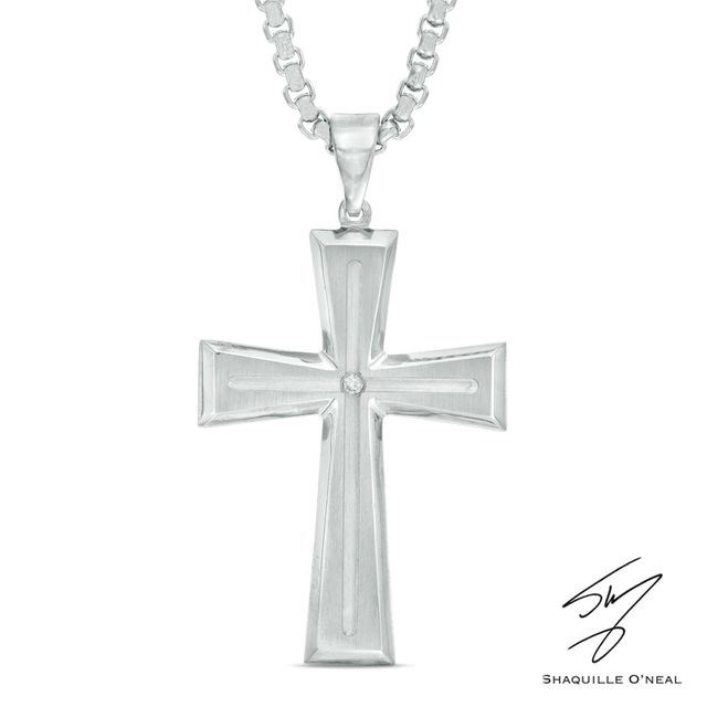 Men's Diamond Accent Cross Pendant in Stainless Steel - 24"