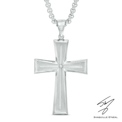 Men's Diamond Accent Cross Pendant in Stainless Steel - 24"|Peoples Jewellers