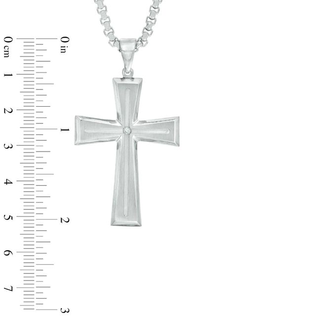 Men's Diamond Accent Cross Pendant in Stainless Steel - 24"