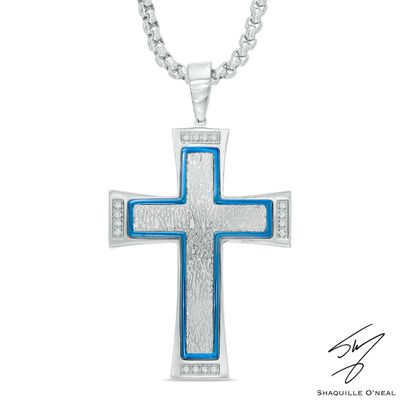 Men's 0.12 CT. T.W. Diamond Cross Pendant in Stainless Steel and Blue IP - 24"|Peoples Jewellers