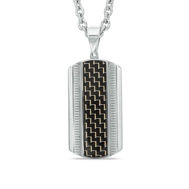 Men's Dog Tag Pendant in Stainless Steel with Black Carbon Fiber Inlay - 24"|Peoples Jewellers