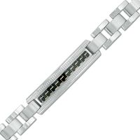 Men's Textured ID Bracelet in Stainless Steel with Black Carbon Fiber Inlay - 8.5"|Peoples Jewellers