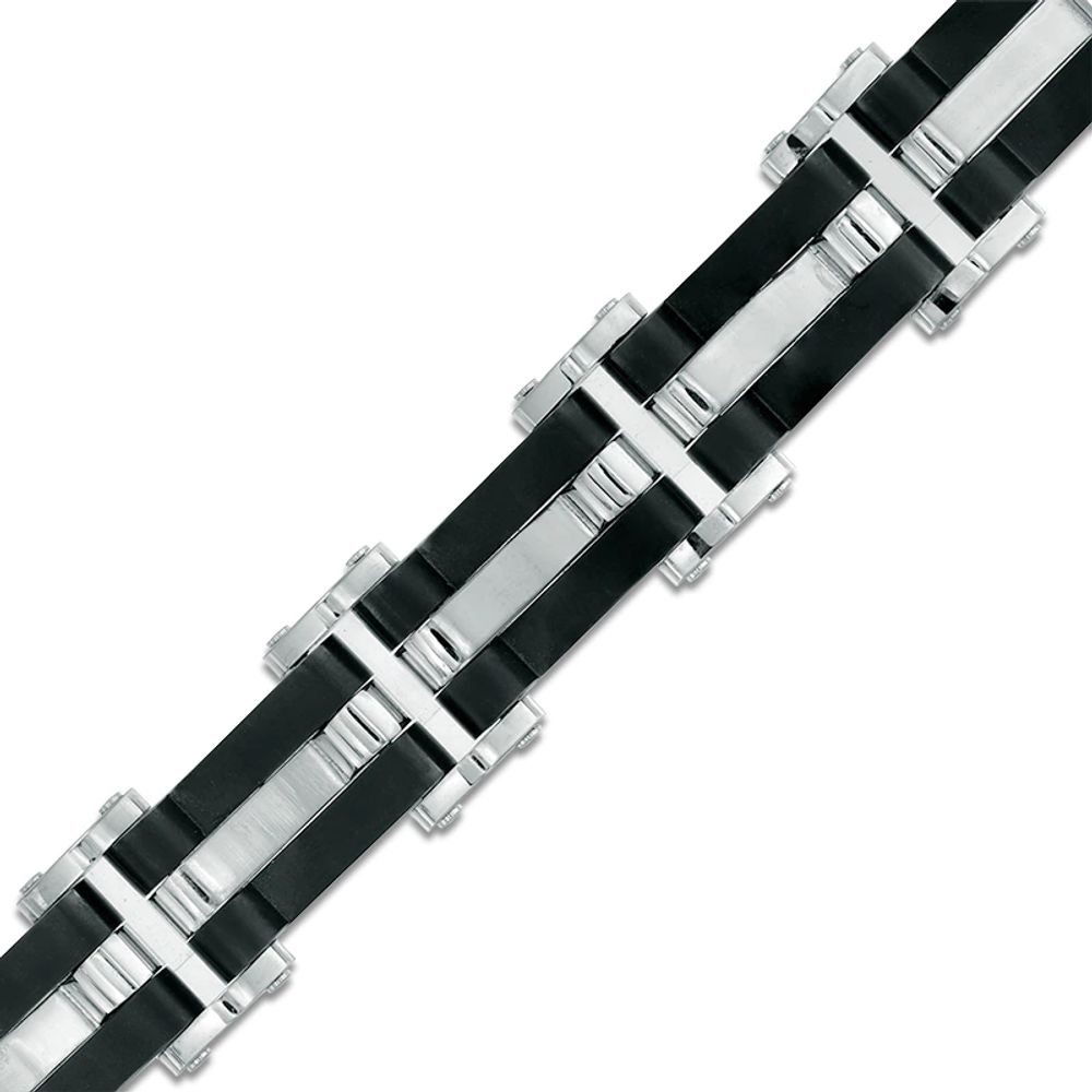 Men's Wavy Link Bracelet in Stainless Steel and Black IP - 8.5"|Peoples Jewellers