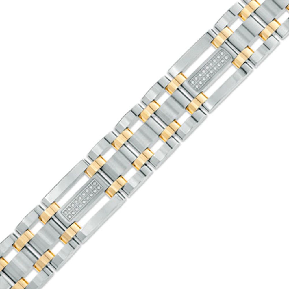 Men's 0.28 CT. T.W. Diamond Triple Row Link Bracelet in Stainless Steel and IP