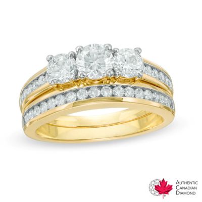 1.49 CT. T.W. Certified Canadian Diamond Three Stone Bridal Set in 14K Gold (I/I1)|Peoples Jewellers