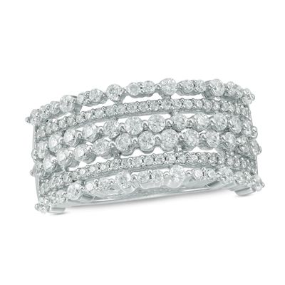 1.00 CT. T.W. Diamond Bubble Multi-Row Anniversary Band in 14K White Gold|Peoples Jewellers