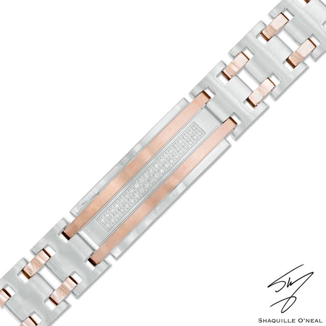 Men's 0.50 CT. T.W. Diamond Double Row ID Bracelet in Stainless Steel and Rose IP - 8.5"|Peoples Jewellers
