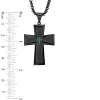 Men's Enhanced Blue Diamond Accent Stacked Cross Pendant in Stainless Steel with Black IP - 24"|Peoples Jewellers