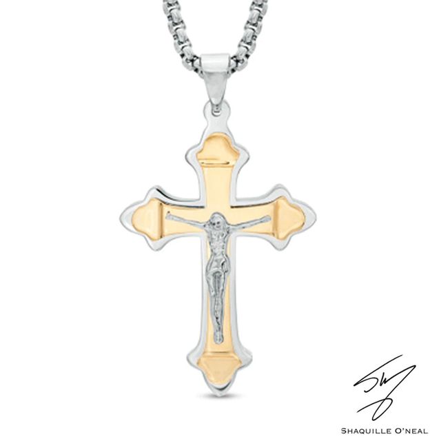 Men's Crucifix Pendant in Two-Tone Stainless Steel - 24"