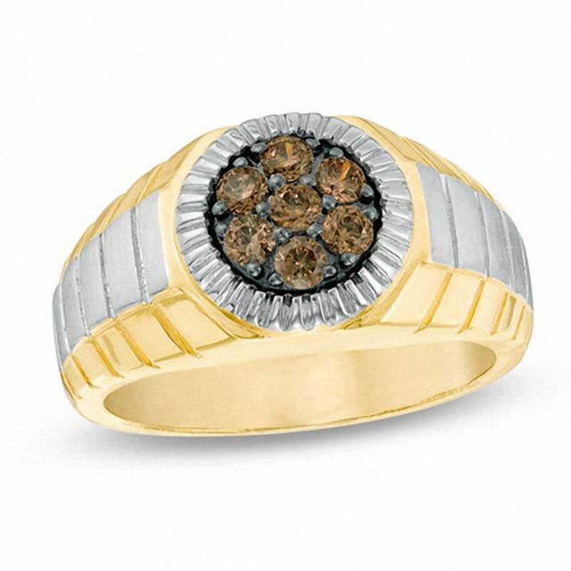 Men's 0.50 CT. T.W. Champagne Diamond Cluster Ring in 10K Gold|Peoples Jewellers