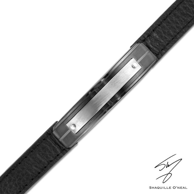 Men's Leather ID Bracelet in Stainless Steel and Black IP - 8.5"|Peoples Jewellers