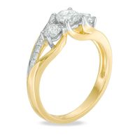 1.00 CT. T.W. Certified Canadian Diamond Three Stone Split Shank Engagement Ring in 14K Gold (I/I2)|Peoples Jewellers