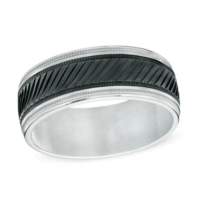 Men's 8.0mm Double Groove Comfort-Fit Wedding Band in Black