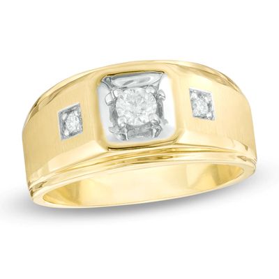 Men's 0.33 CT. T.W. Octagonal Frame Three Stone Ring in 10K Gold|Peoples Jewellers