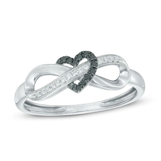 0.06 CT. T.W. Black and White Diamond Infinity Heart Wrapped Ring in 10K White Gold|Peoples Jewellers