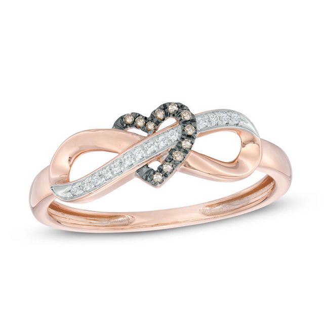 0.06 CT. T.W. Champagne and White Diamond Infinity Heart Wrapped Ring in 10K Rose Gold|Peoples Jewellers