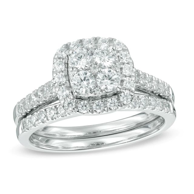 1.00 CT. T.W. Composite Diamond Cushion Frame Bridal Set in 14K White Gold|Peoples Jewellers