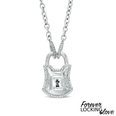 Forever Locking Love™ 0.10 CT. T.W. Diamond Padlock Necklace in Sterling Silver|Peoples Jewellers