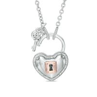 Forever Locking Love™ 0.10 CT. T.W. Diamond Heart Lock and Key Necklace in Sterling Silver and 10K Rose Gold - 32"|Peoples Jewellers