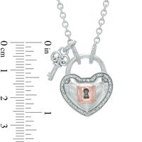 Forever Locking Love™ 0.10 CT. T.W. Diamond Heart Lock and Key Necklace in Sterling Silver and 10K Rose Gold - 32"|Peoples Jewellers