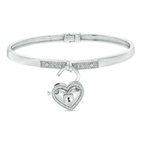 Forever Locking Love™ 0.15 CT. T.W. Diamond Heart-Shaped Lock Charm Hinged Bangle in Sterling Silver|Peoples Jewellers