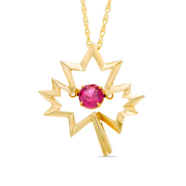 Unstoppable Love™ 5.0mm Lab-Created Ruby Maple Leaf Pendant in Sterling Silver with 14K Gold Plate|Peoples Jewellers